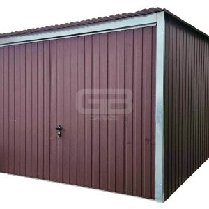 Garaż blaszany 3x4 m - wolnostojący - brama uchylna - ciemny brąz - spad w tył GB134