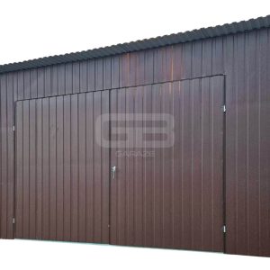 Garaż blaszany 5x6m, wolnostojący - brama dwuskrzydłowa - drzwi - okno - spad w tył GB175