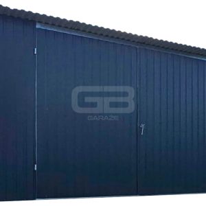 Garaż blaszany 4x5m - wolnostojący - brama dwuskrzydłowa - antracyt - spad w tył GB164