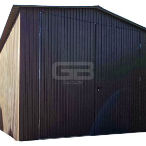 Garaż blaszany 4x8m wolnostojący -  brama dwuskrzydłowa - ciemny brąz - dwuspadowy GB173