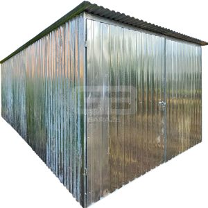 Garaż blaszany 3×5 m – II gatunek – idealny na budowę – wolnostojący – brama – dach jednospadowy GB117