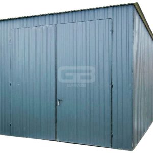 Garaż Blaszany - 4x6m - Brama Dwuskrzydłowa  - Antracyt - Dach spad w tył GB128