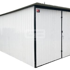Garaż blaszany 3x5 Brama dwuskrzydłowa Biały  Dach spad w tył GB141