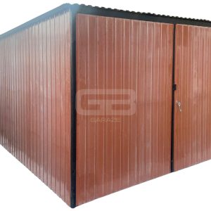 Garaż blaszany 3x5m - Brama dwuskrzydłowa - jasny brąz - rynny - dach spad w tył GB144