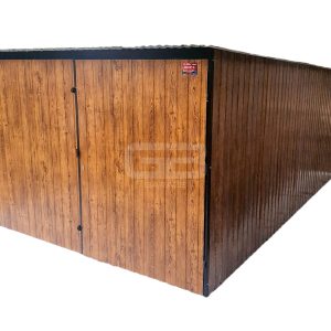 Garaż blaszany 3x6 Brama dwuskrzydłowa - drewnopodobny - spad w tył GB151