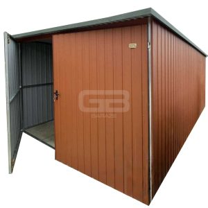 Garaż blaszany 3x6m - Brama dwuskrzydłowa - jasny brąz - dach spad w tył GB154