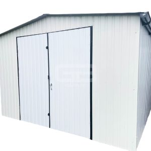 Garaż blaszany 4x6 Brama dwuskrzydłowa Biały  Dach dwuspadowy GB167