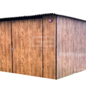 Garaż blaszany 4x6 Brama dwuskrzydłowa Drewnopodobny Dach spad w tył GB168