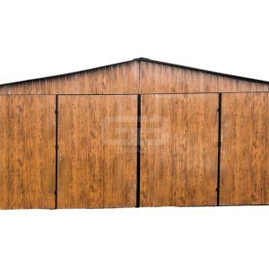 Garaż blaszany 6x6 wolnostojący - 2x Brama dwuskrzydłowa - drewnopodobny - Dach dwuspadowy - GB180