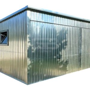 Garaż blaszany 6x6m - 2x brama uchylna - 2x okno - drzwi - ocynk - dach spad w tył GB181